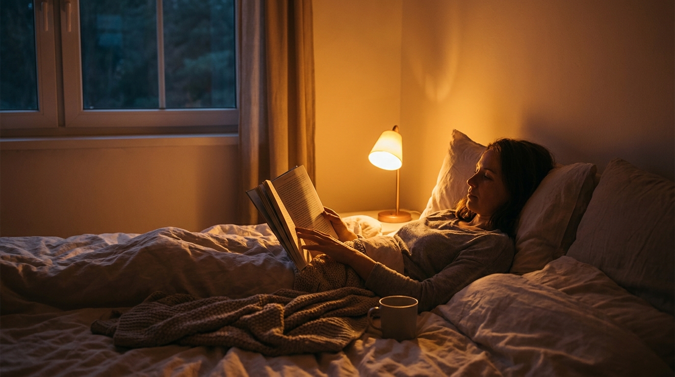 Person reading in bed at night